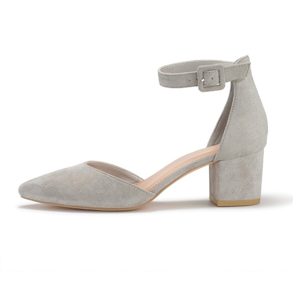 NEW 🚨OFF WHITE COLOR 🚨 FISACE Womens Low Mid Square Heel Ankle Strap Sandal - Picture 2 of 8